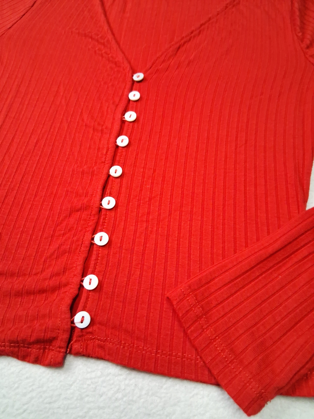 Heart & Hips Red Ribbed Long Sleeve Button-Front Top - Picture 3 of 5